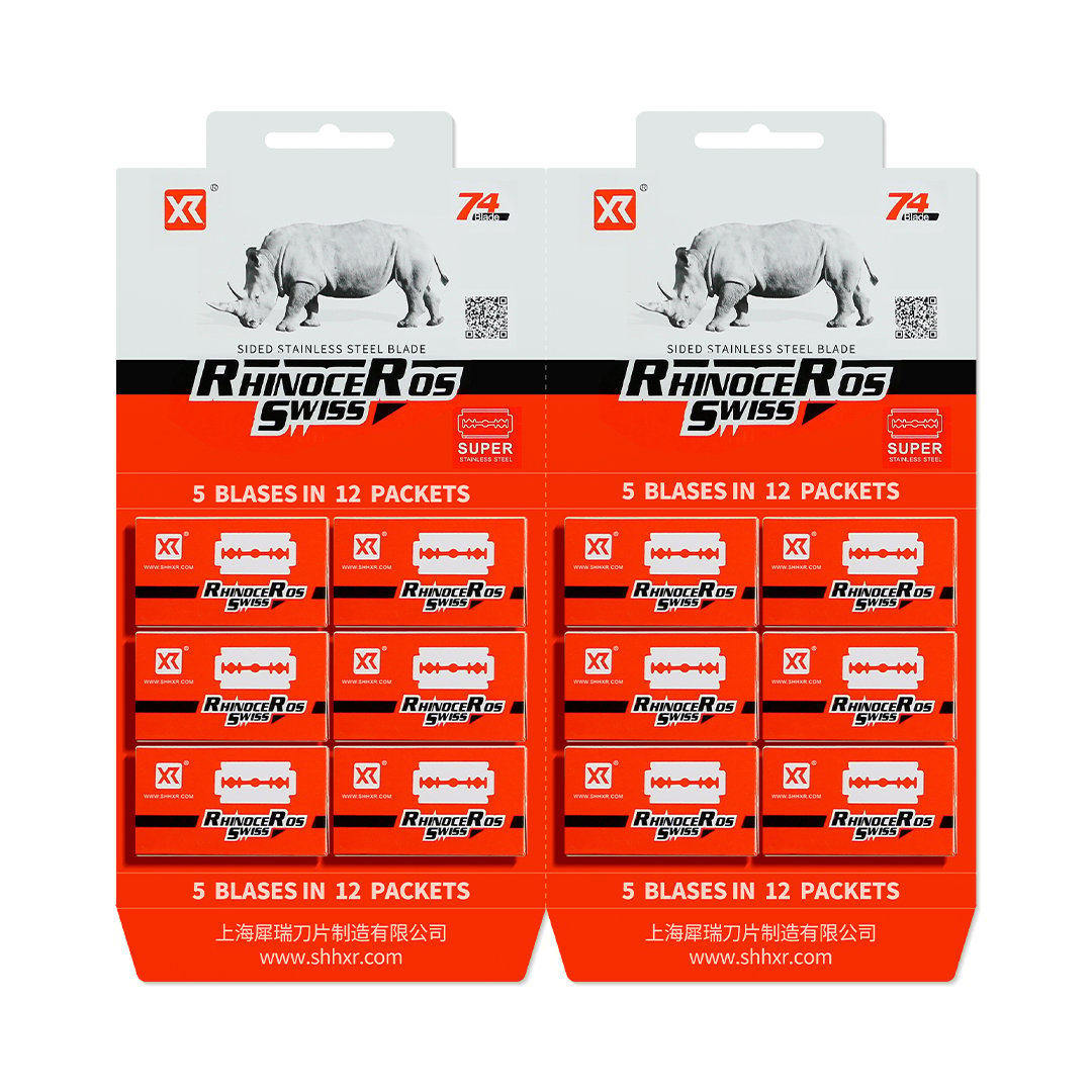 Xr™ Rhinoceros Swiss Double Edge Razor Blades Hanging Card Packaging